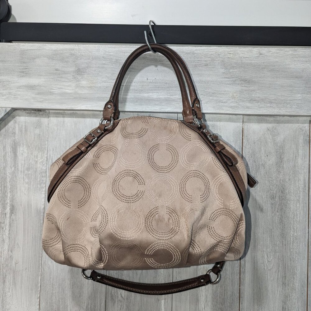 Good Used Condition Coach Khaki Canvas and Leather Satchel Bag. - Picture 2 of 10